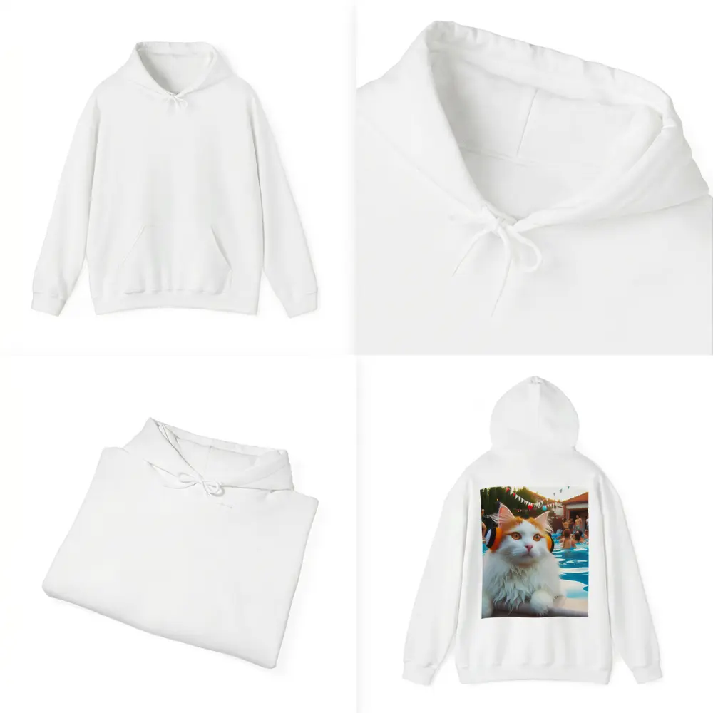 White Cat Headphones Pool Party Summer – Hoodies