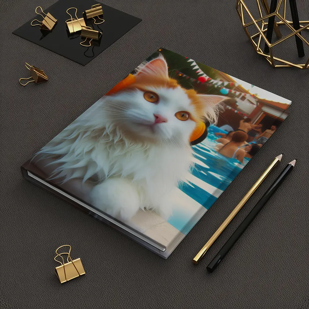 White Cat Headphones Pool Party Summer – Notebooks