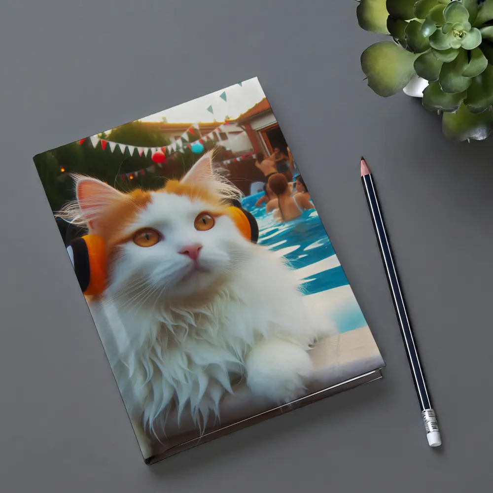 White Cat Headphones Pool Party Summer – Notebooks