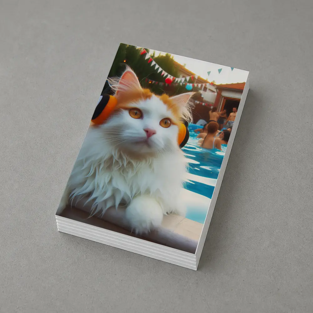 White Cat Headphones Pool Party Summer – Postcards