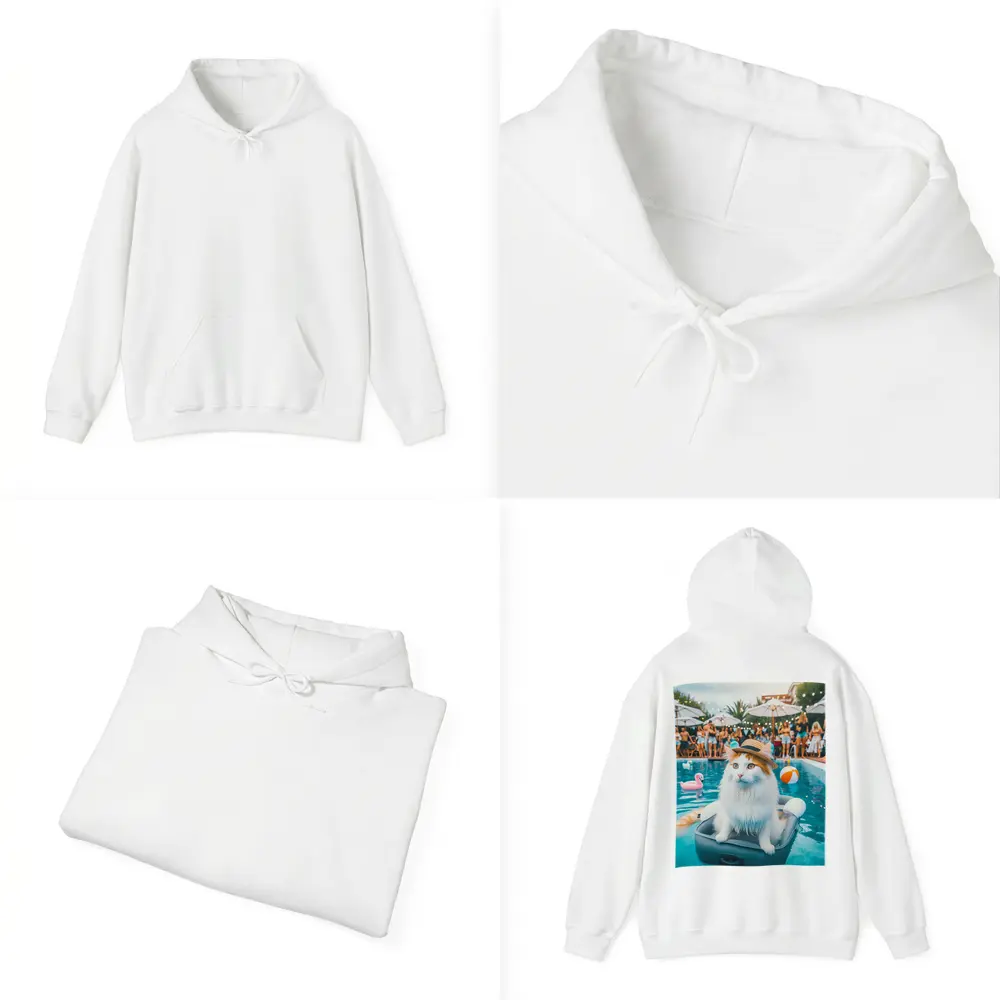 White Cat Hat Pool Party Summer – Hoodies
