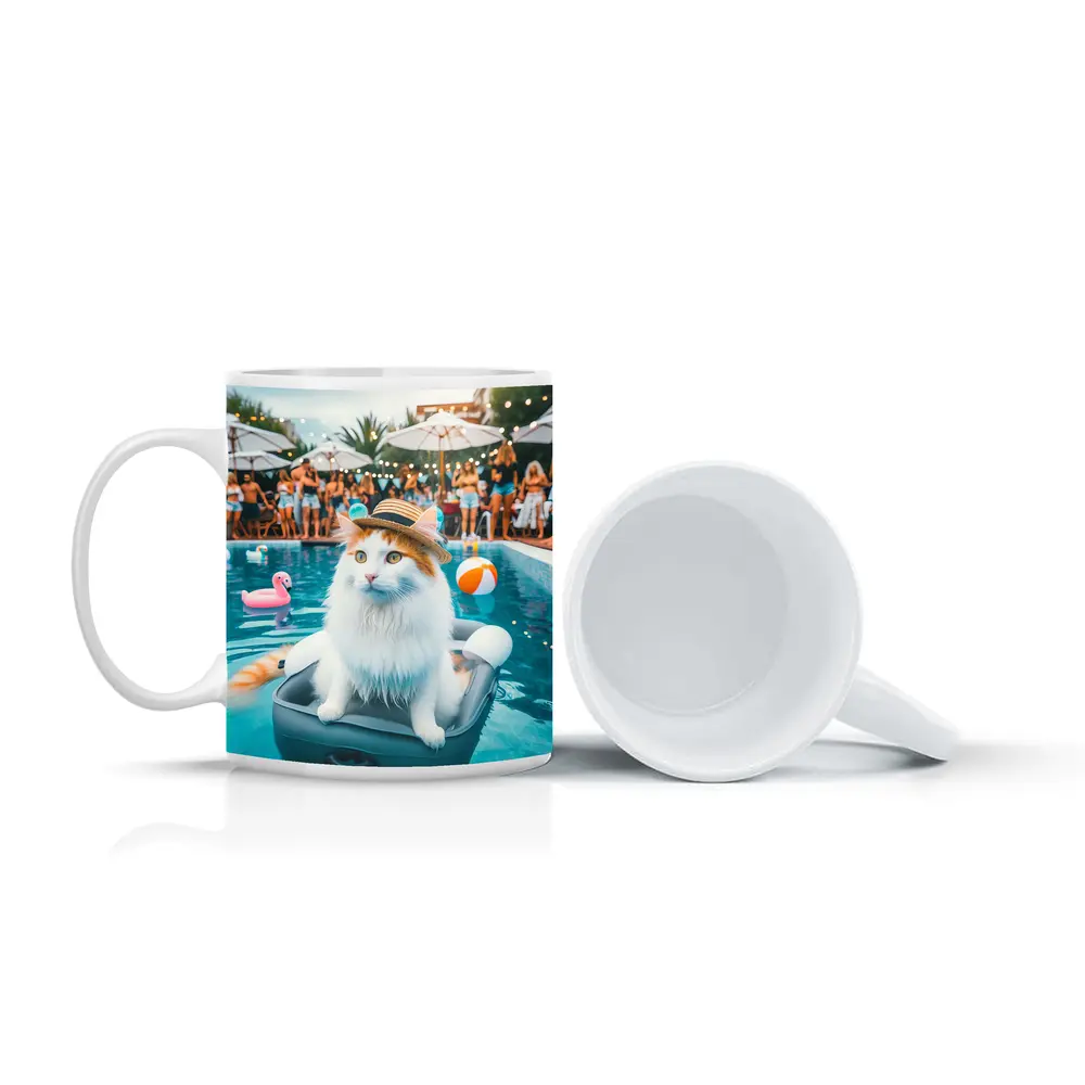 White Cat Hat Pool Party Summer – Mugs