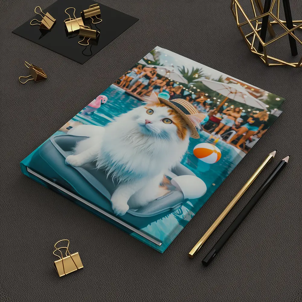 White Cat Hat Pool Party Summer – Notebooks