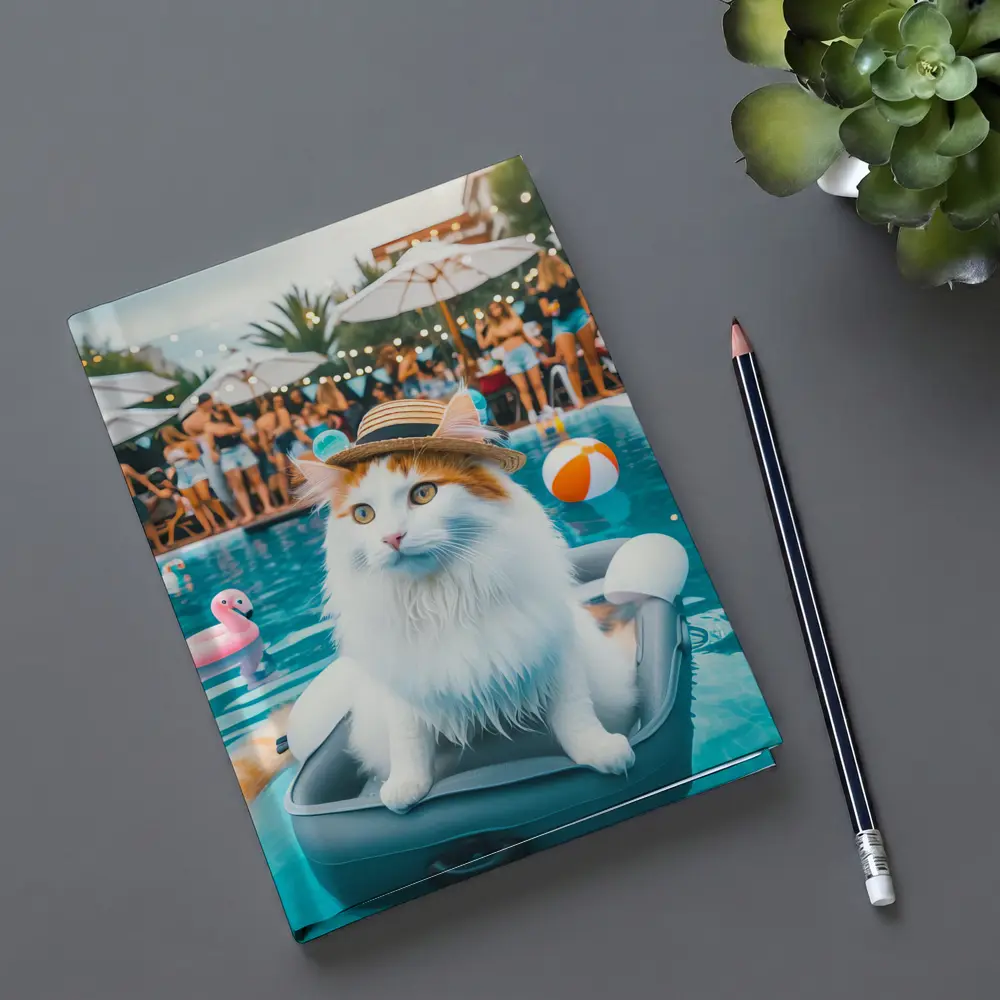 White Cat Hat Pool Party Summer – Notebooks