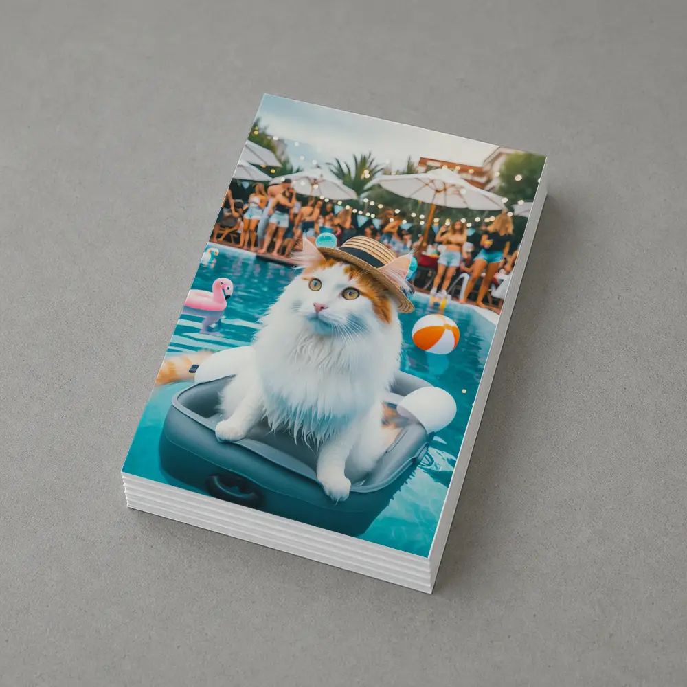 White Cat Hat Pool Party Summer – Postcards