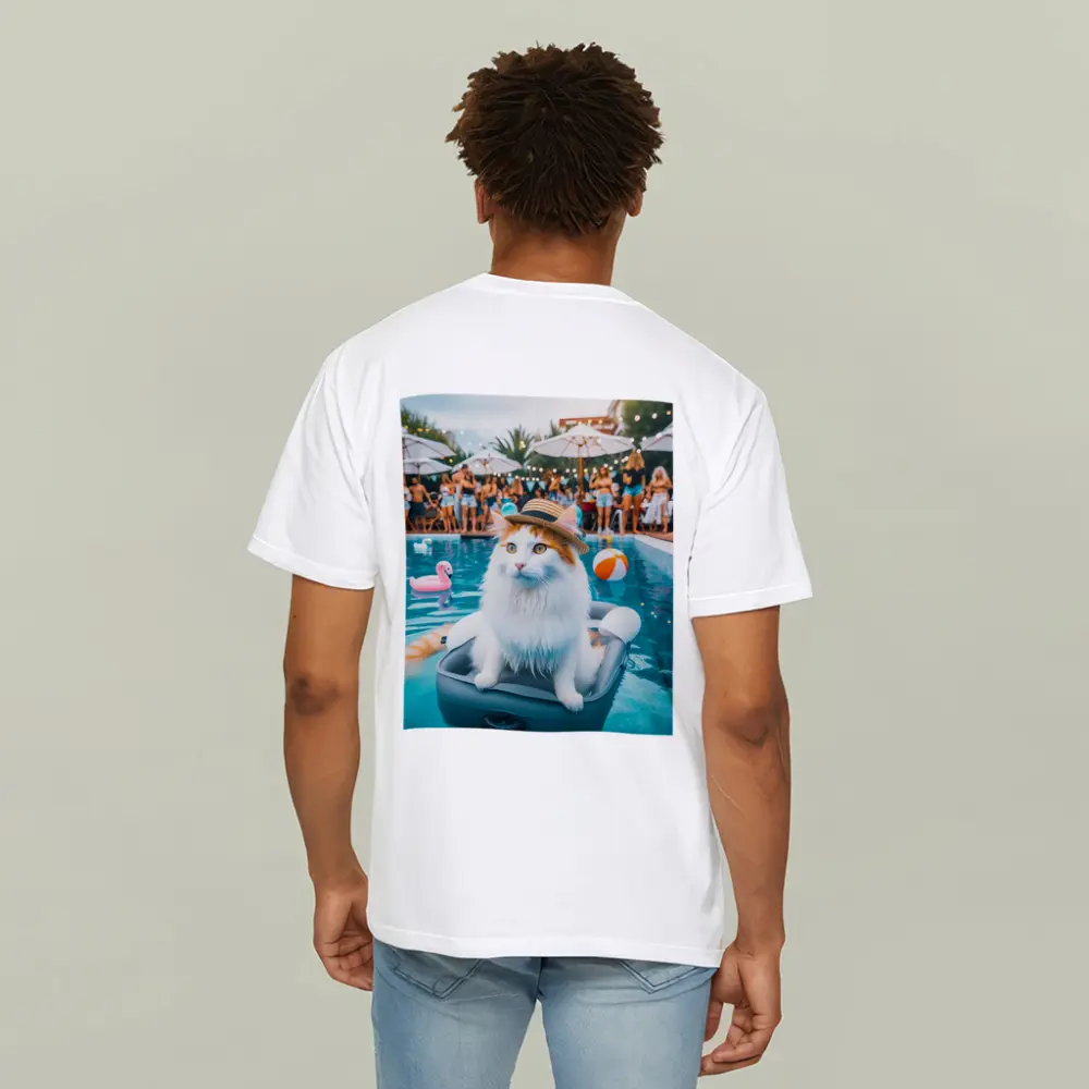 White Cat Hat Pool Party Summer – T-Shirts