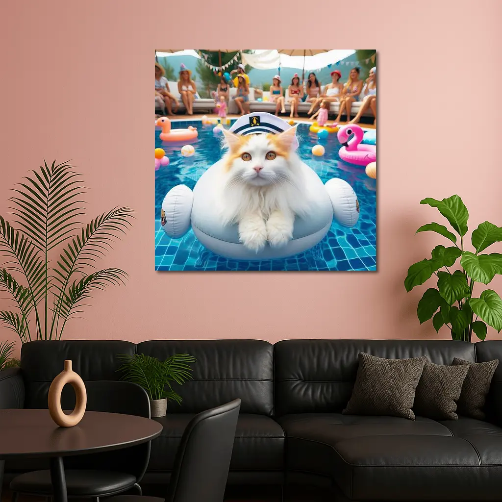 White Orange Cat Pool Party Summer – Wall Art
