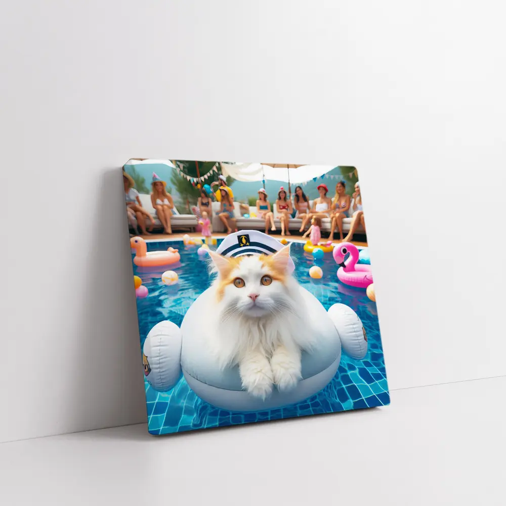 White Orange Cat Pool Party Summer – Wall Art