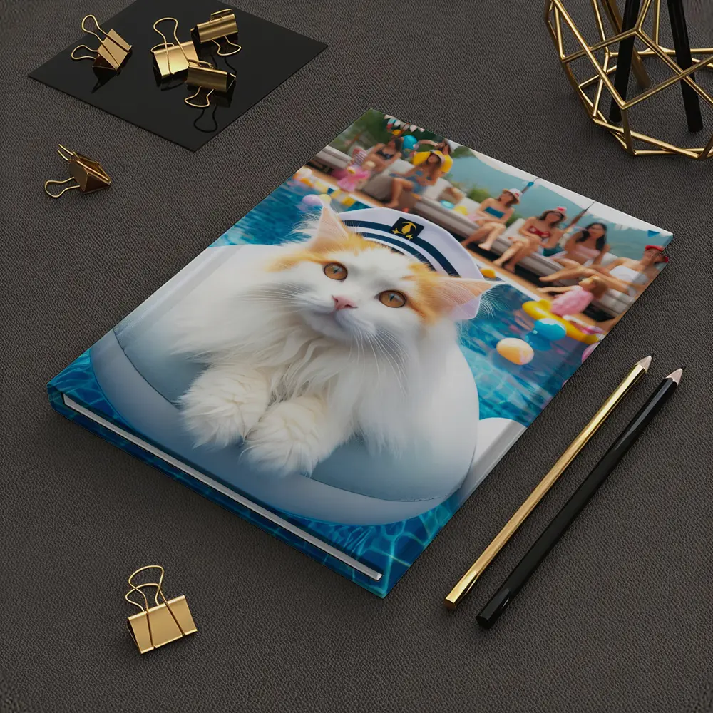 White Orange Cat Pool Party Summer – Notebooks
