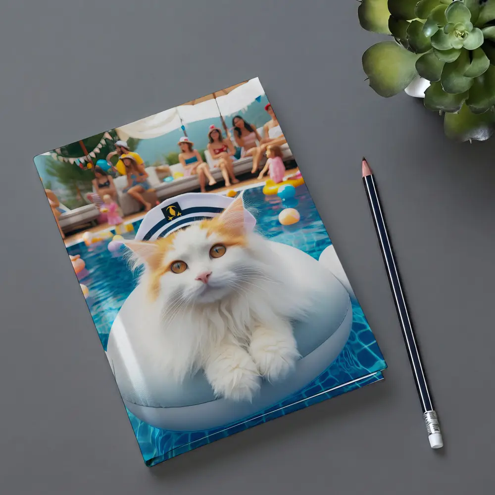 White Orange Cat Pool Party Summer – Notebooks