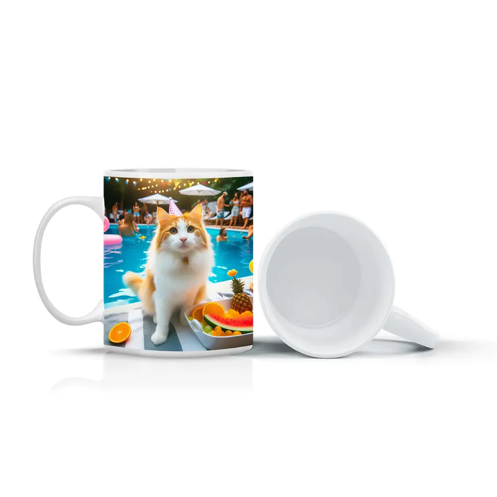 Orange White Cat Pool Party Summer – Mugs