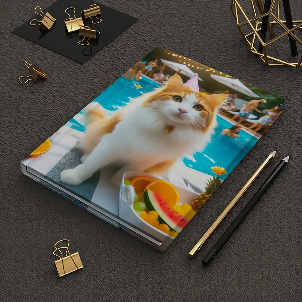 Orange White Cat Pool Party Summer – Notebooks