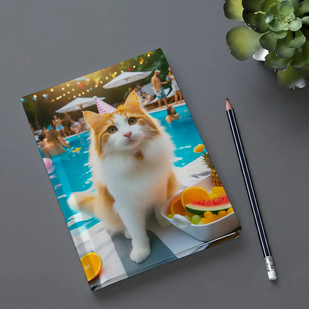 Orange White Cat Pool Party Summer – Notebooks
