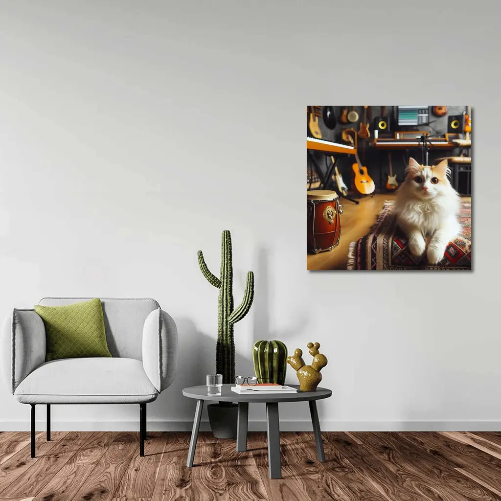 Turkish Van Cat in Music Studio – Wall Art