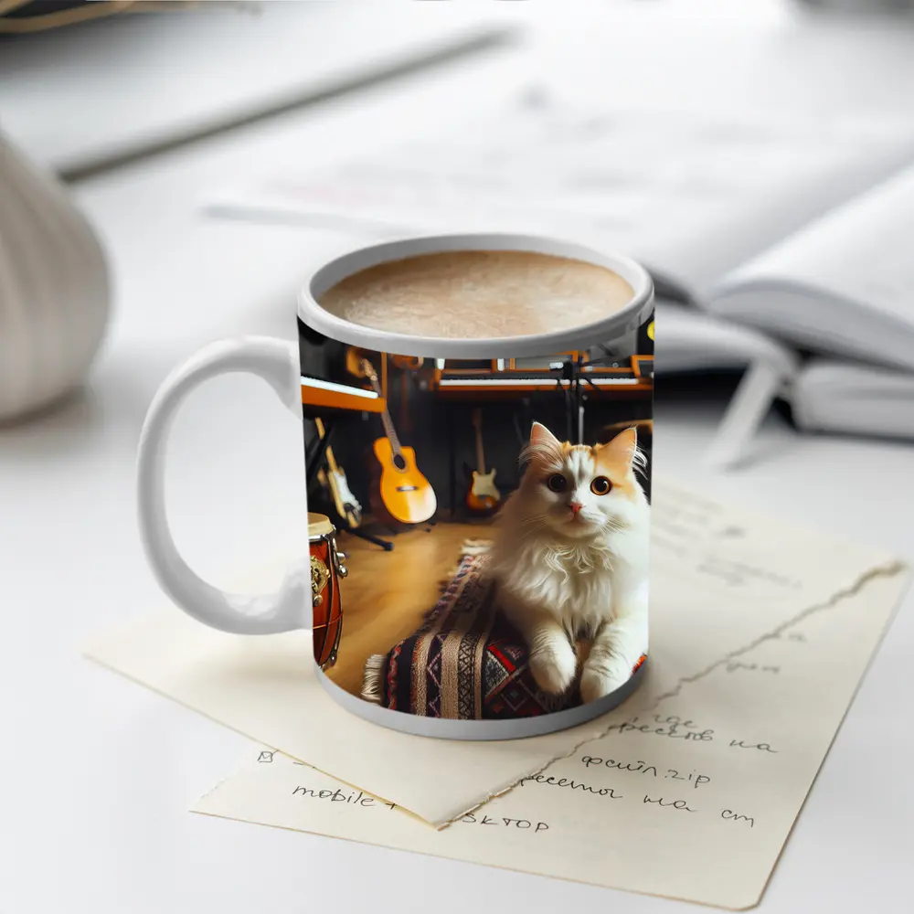 Turkish Van Cat in Music Studio – Mugs