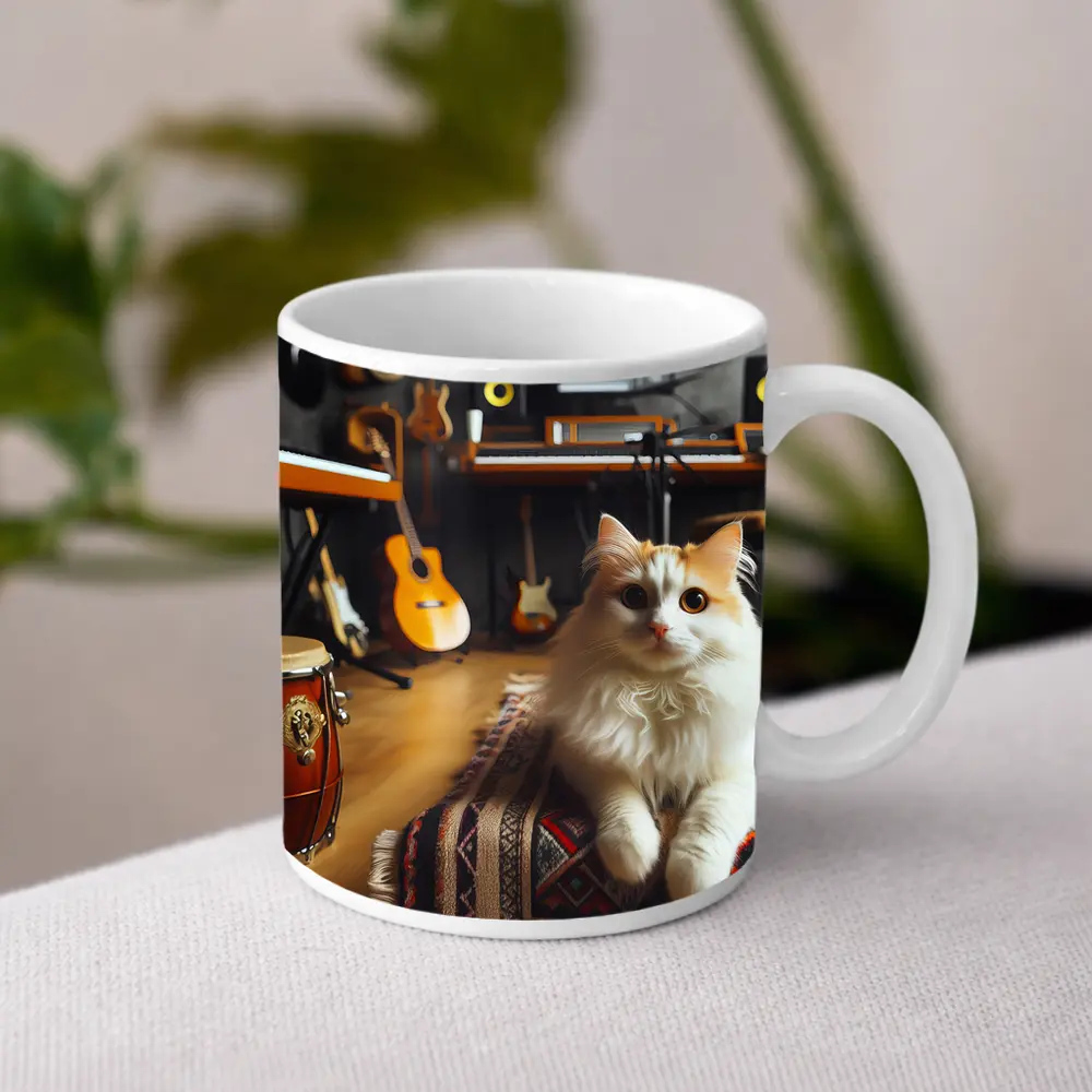 Turkish Van Cat in Music Studio – Mugs