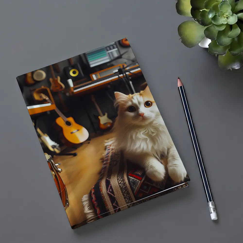 Turkish Van Cat in Music Studio – Notebooks