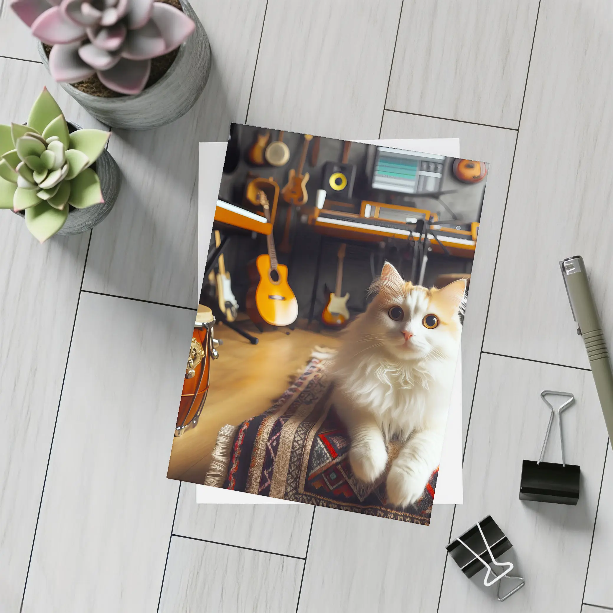 Turkish Van Cat in Music Studio – Postcards