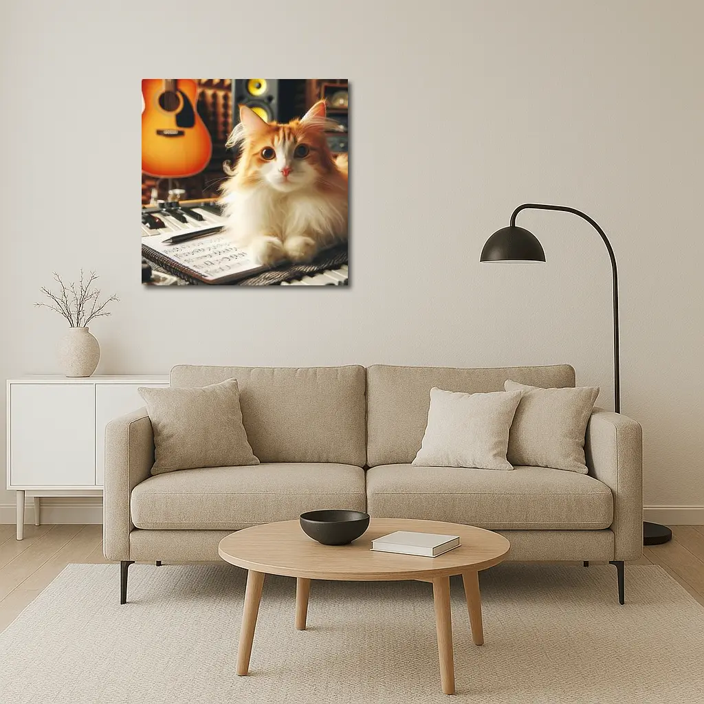 Orange Cat Relaxing in Music Studio – Wall Art