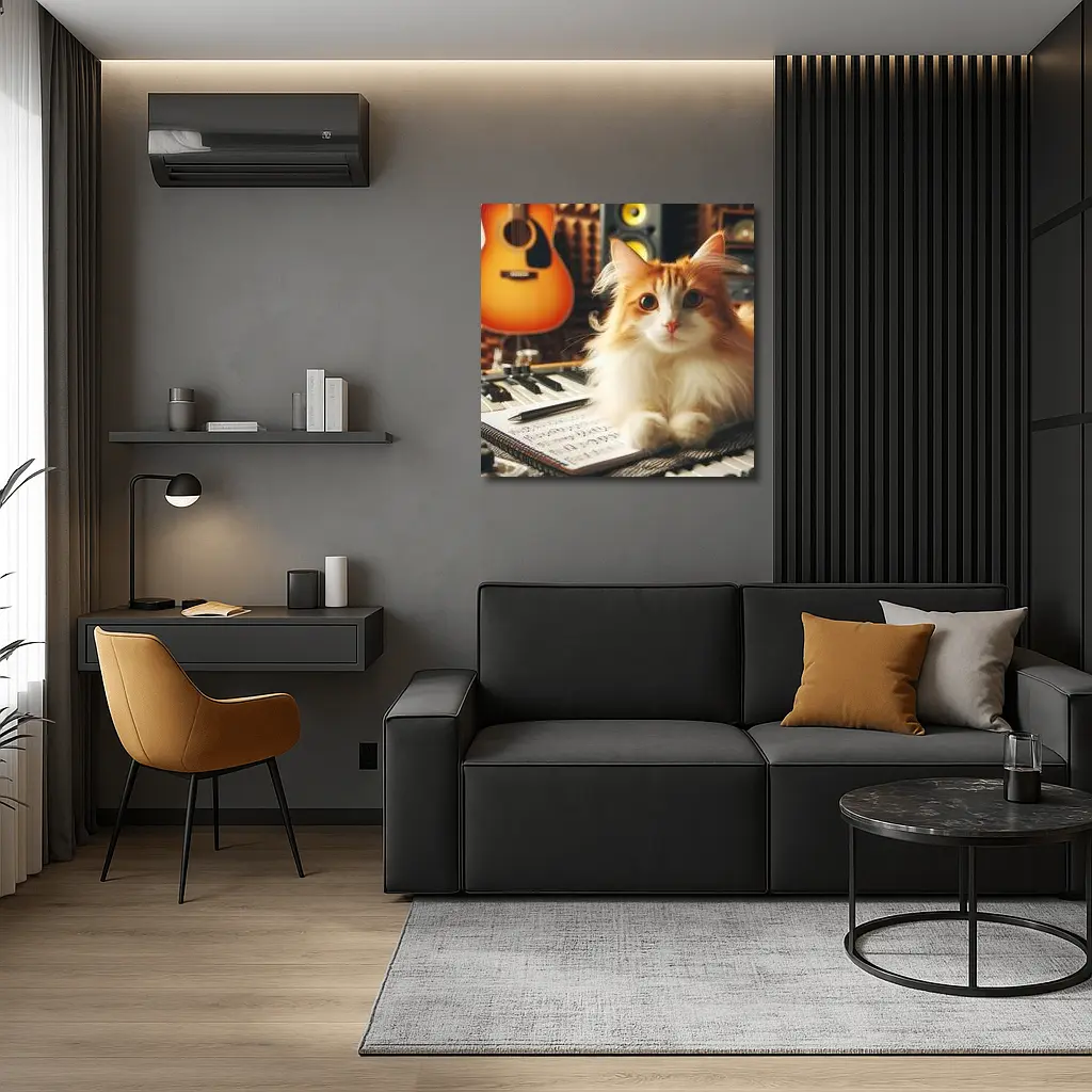 Orange Cat Relaxing in Music Studio – Wall Art