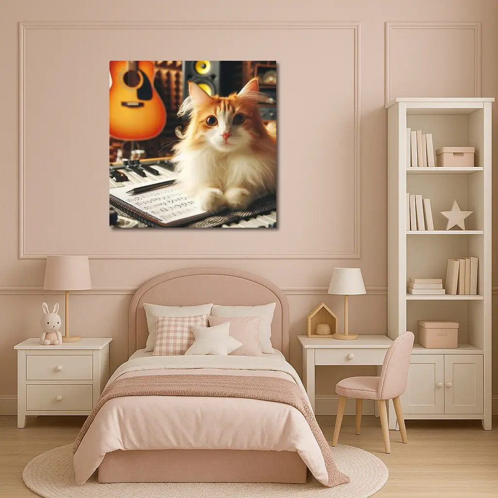 Orange Cat Relaxing in Music Studio – Wall Art