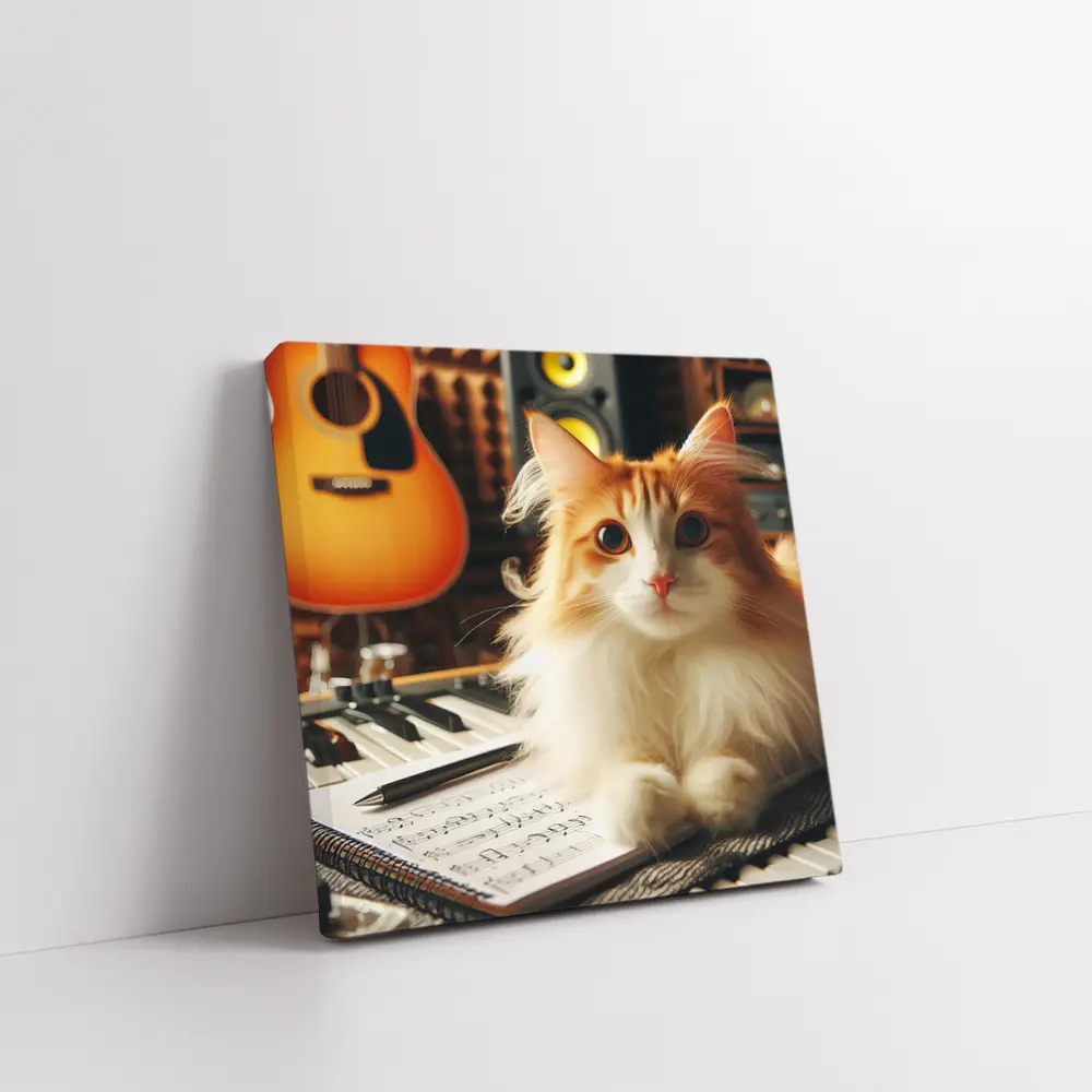 Orange Cat Relaxing in Music Studio – Wall Art
