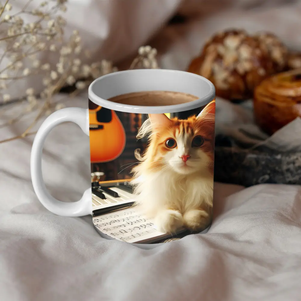 Orange Cat Relaxing in Music Studio – Mugs