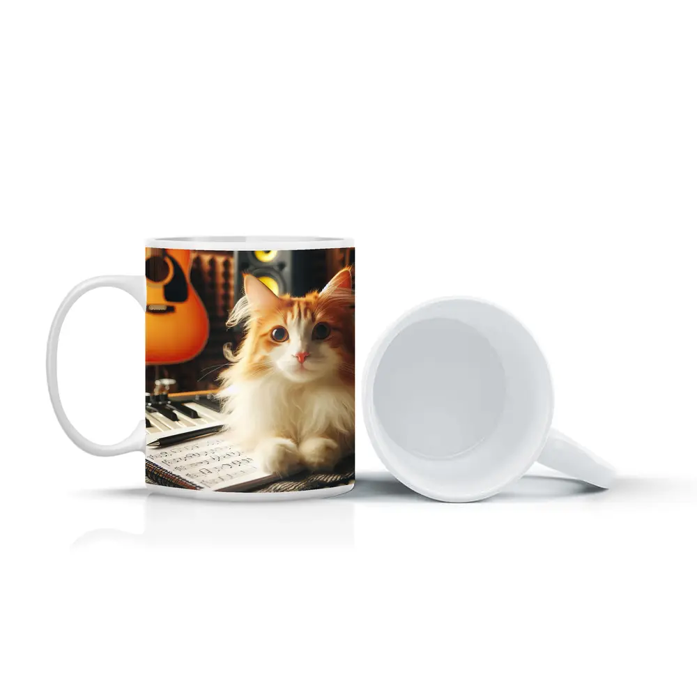Orange Cat Relaxing in Music Studio – Mugs