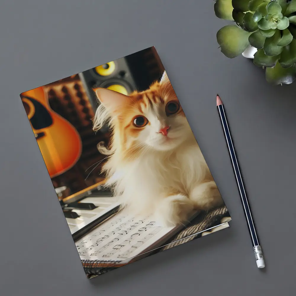 Orange Cat Relaxing in Music Studio – Notebooks