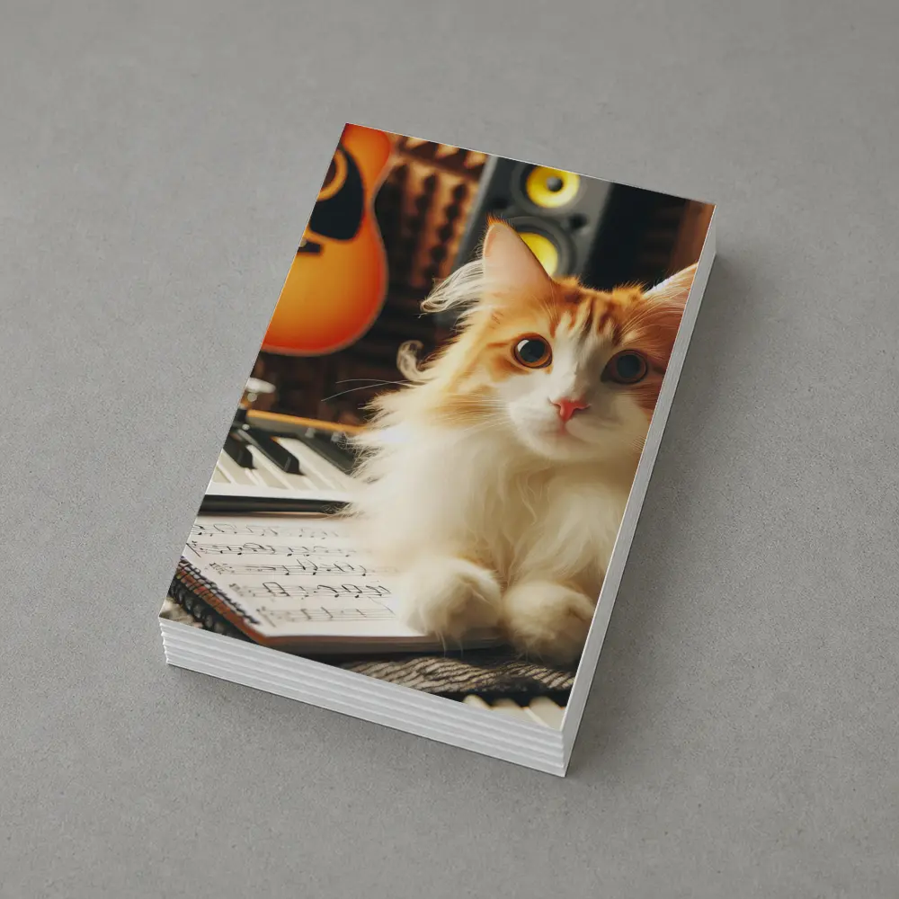 Orange Cat Relaxing in Music Studio – Postcards