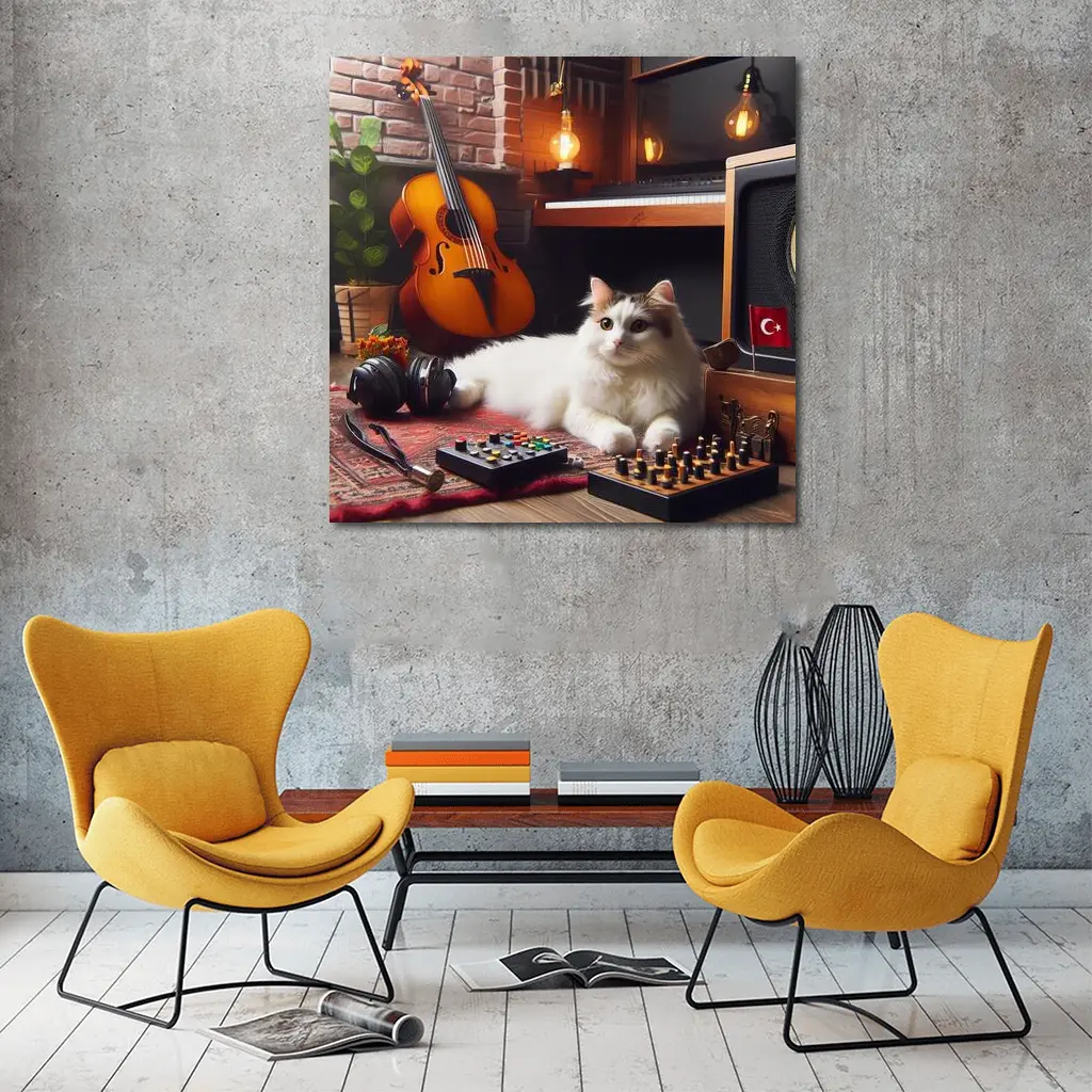 Turkish Van Cat Music Room Cozy Interior – Wall Art