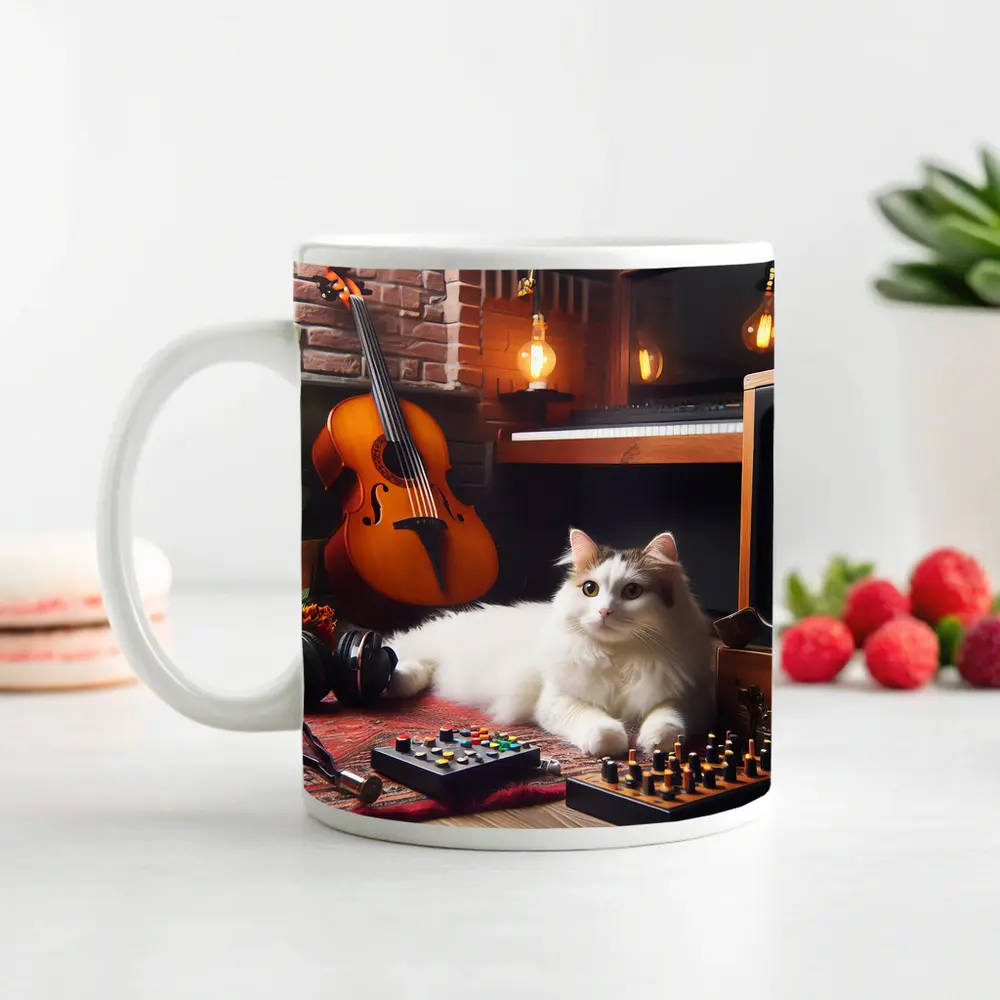 Turkish Van Cat Music Room Cozy Interior – Mugs