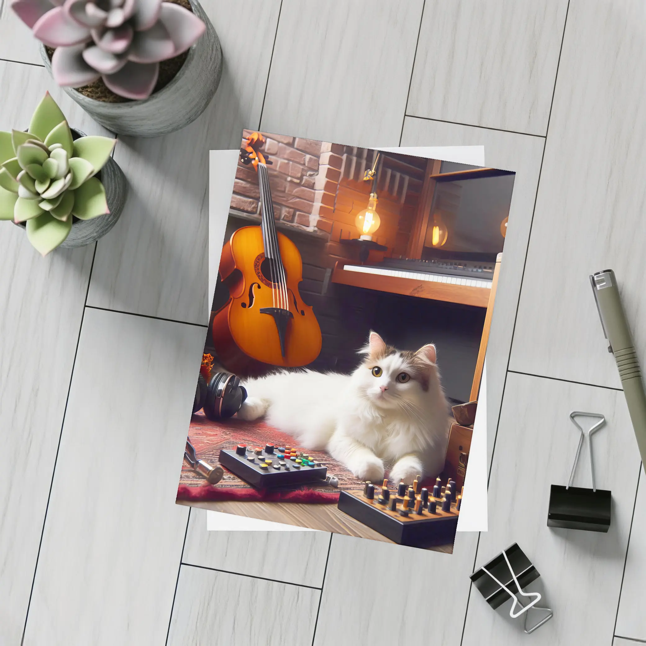 Turkish Van Cat Music Room Cozy Interior – Postcards