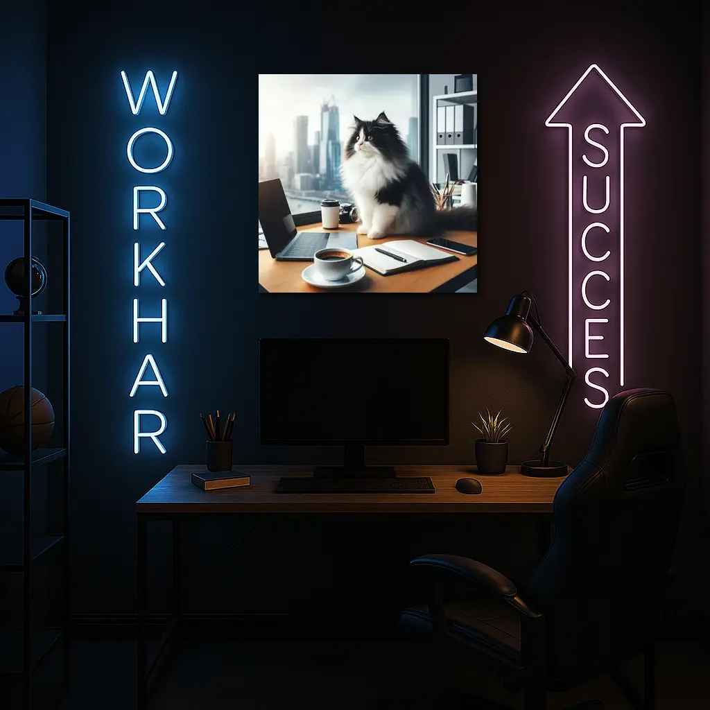 Black White Persian Cat Office City View – Wall Art