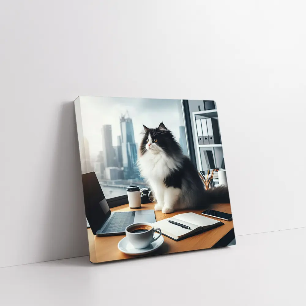 Black White Persian Cat Office City View – Wall Art