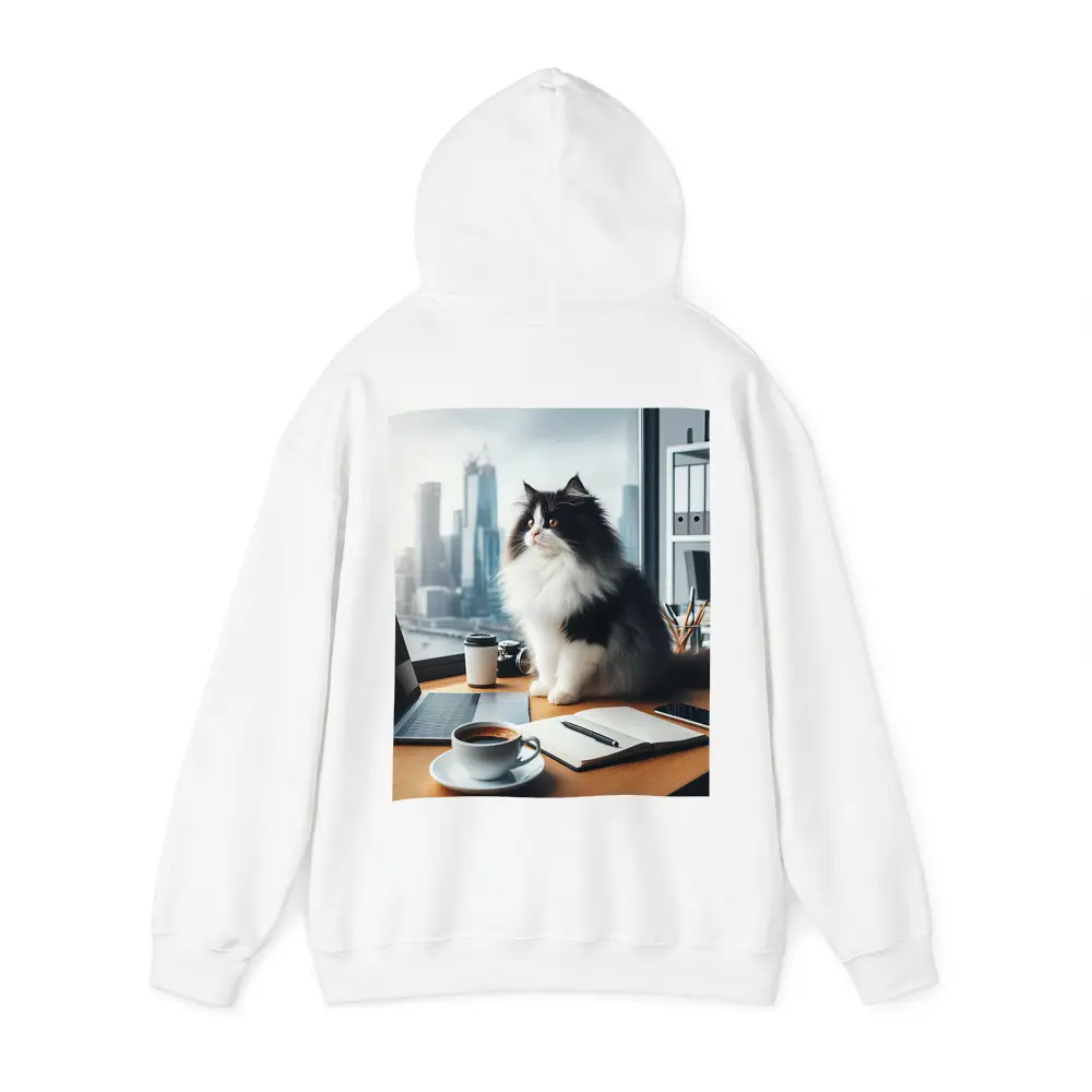 Black White Persian Cat Office City View – Hoodies