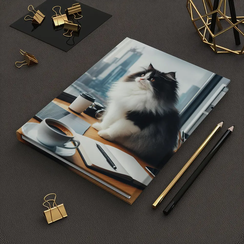 Black White Persian Cat Office City View – Notebooks