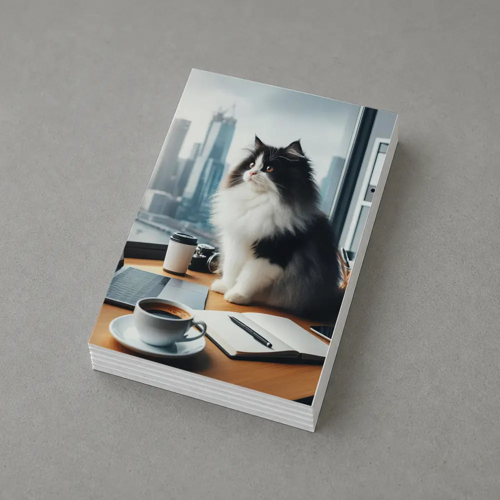 Black White Persian Cat Office City View – Postcards