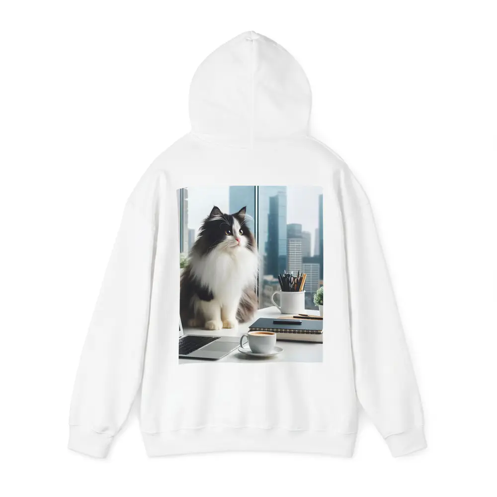 Fluffy Black White Cat City Office Desk – Hoodies