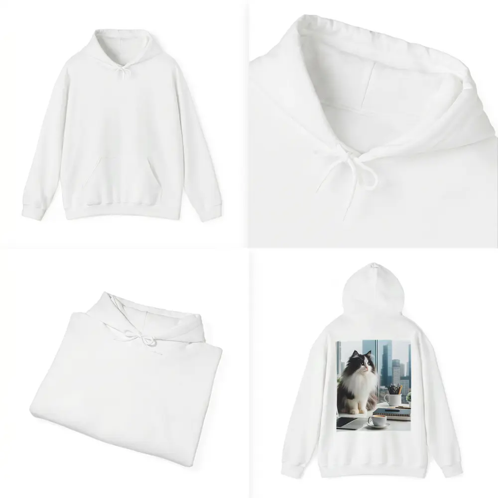 Fluffy Black White Cat City Office Desk – Hoodies