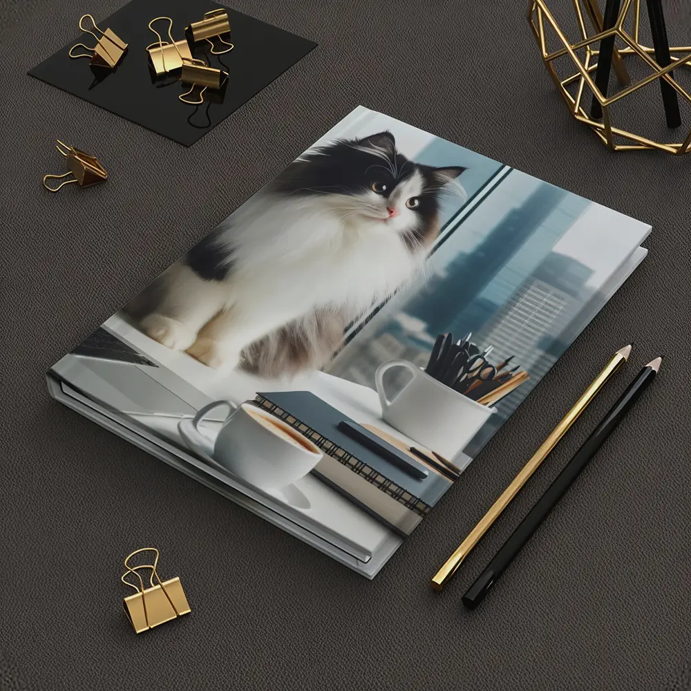 Fluffy Black White Cat City Office Desk – Notebooks