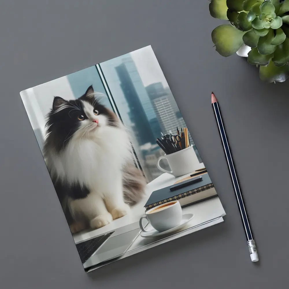 Fluffy Black White Cat City Office Desk – Notebooks