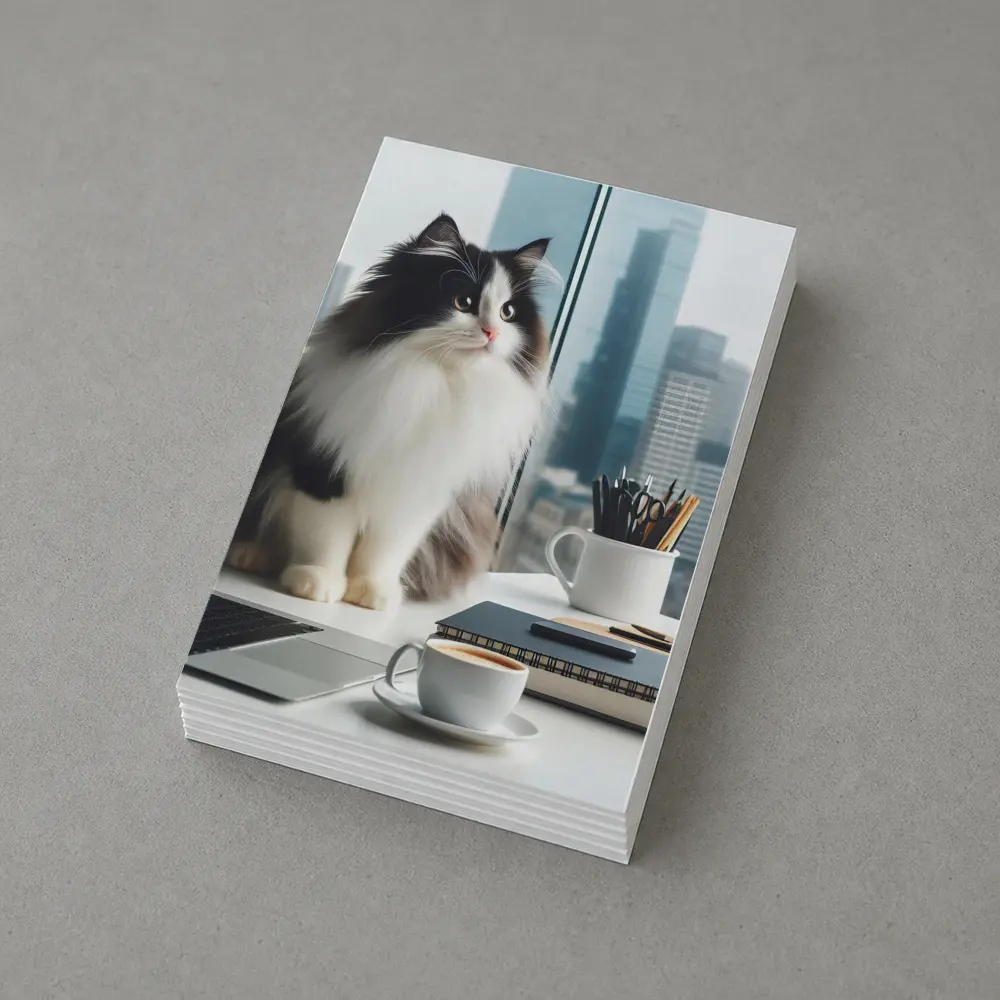 Fluffy Black White Cat City Office Desk – Postcards