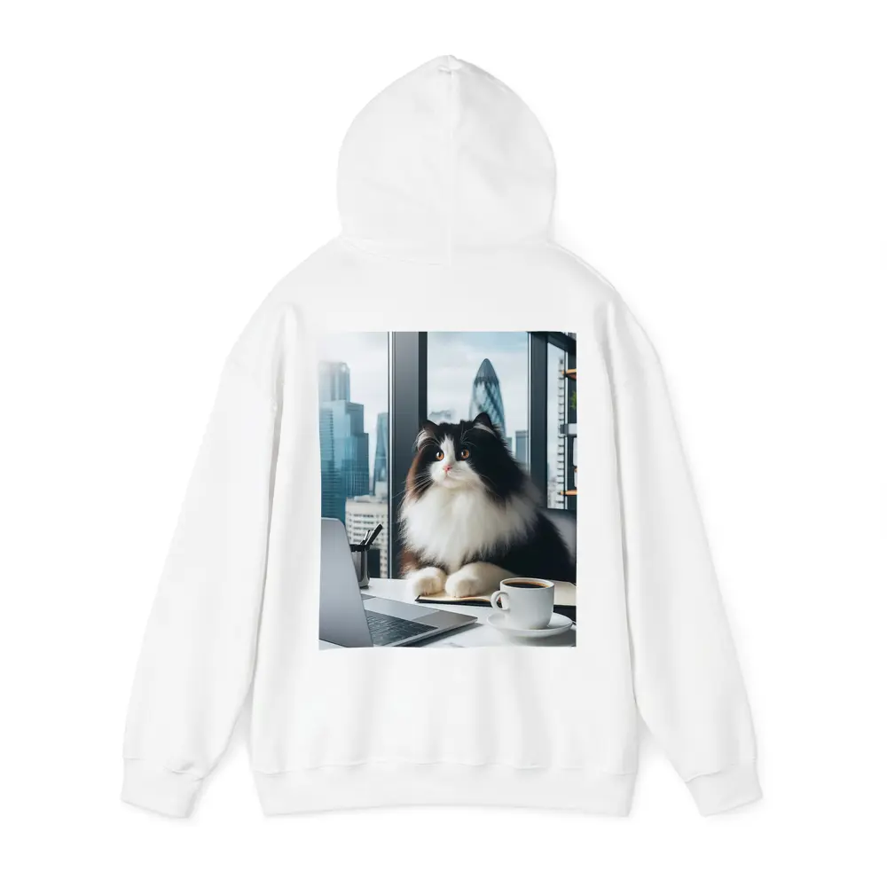 Fluffy Black White Cat City Office – Hoodies
