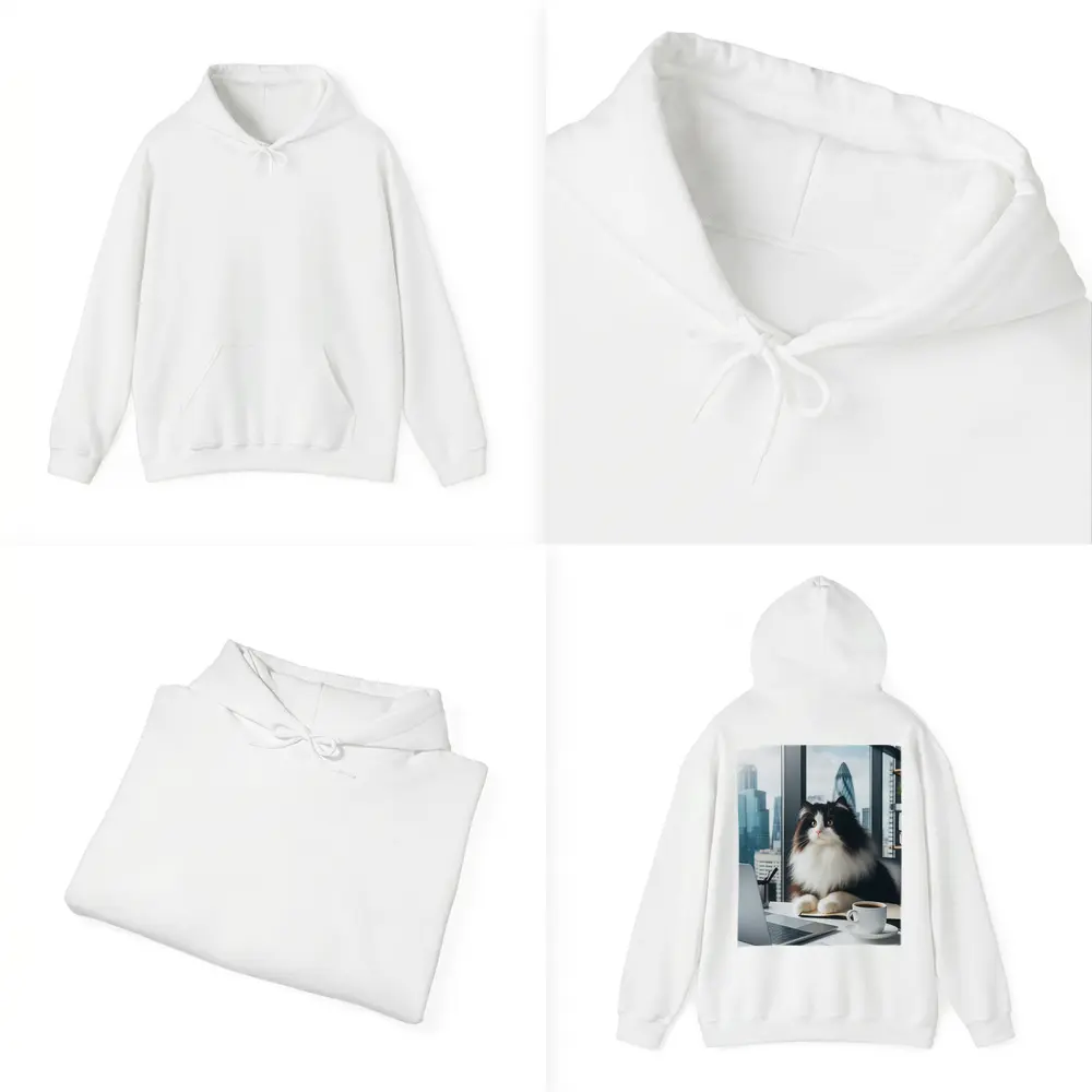Fluffy Black White Cat City Office – Hoodies