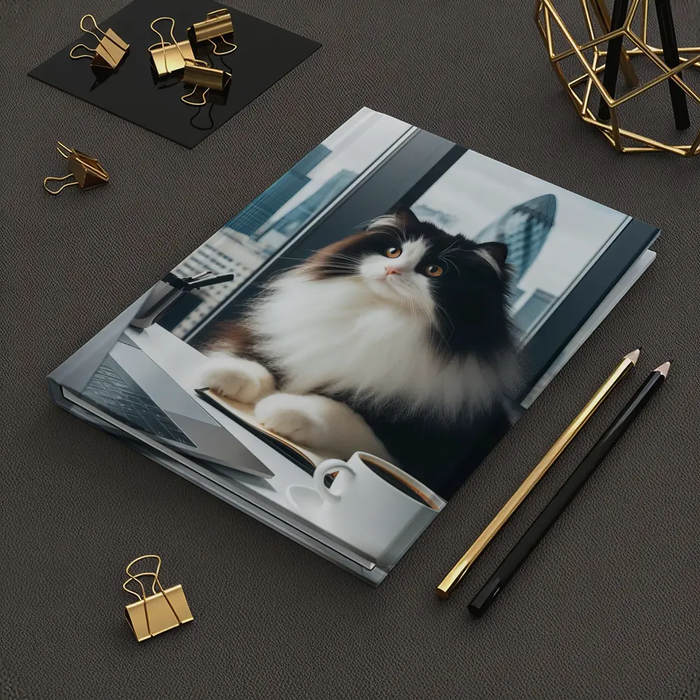 Fluffy Black White Cat City Office – Notebooks
