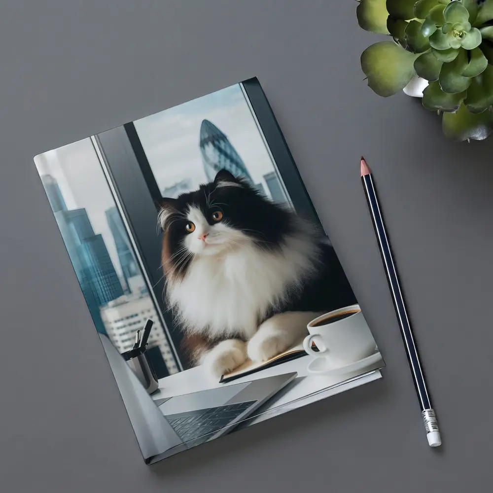 Fluffy Black White Cat City Office – Notebooks