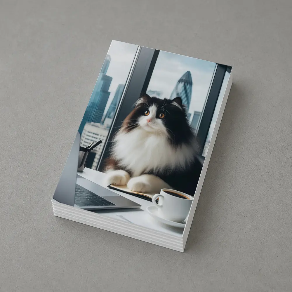 Fluffy Black White Cat City Office – Postcards
