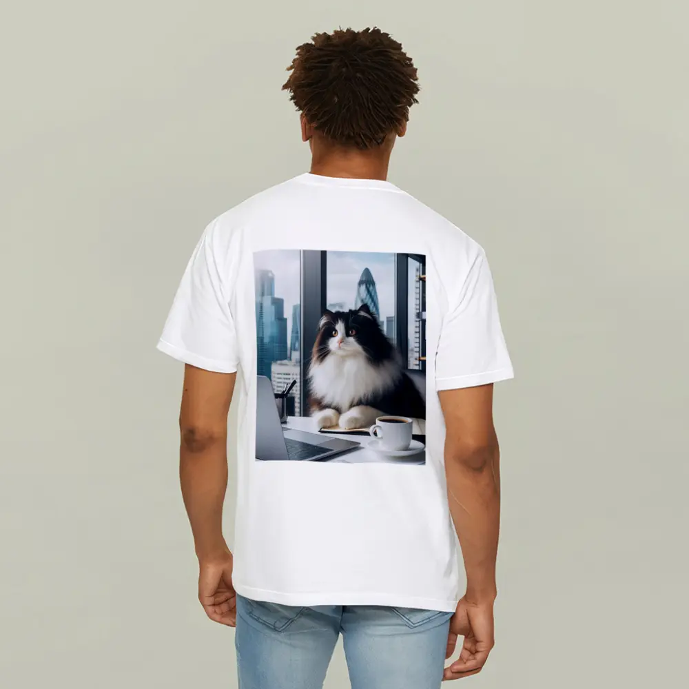 Fluffy Black White Cat City Office – T-Shirts