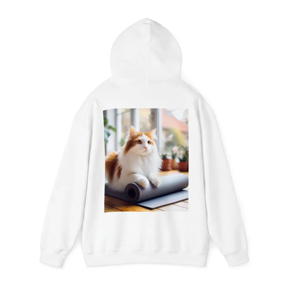 Fluffy Cat Resting on Yoga Mat – Hoodies
